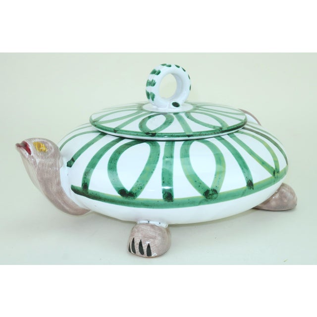 Adorable 1960's Italian ceramic turtle covered dish in green and white. Loaded with personality and charm, the taupe...