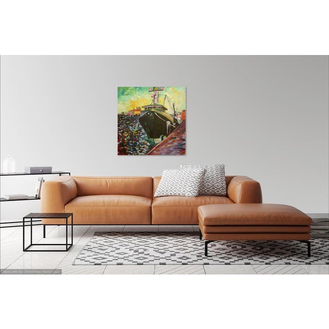 Martha Holden, Large "Ship in the Harbor" Contemporary Expressionist Style Nautical Oil Painting For Sale - Image 10 of 11