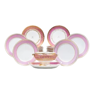 Early 19th Century French Old Paris Porcelain Dessert Service Pink Ground Empire Style- 31 Pieces