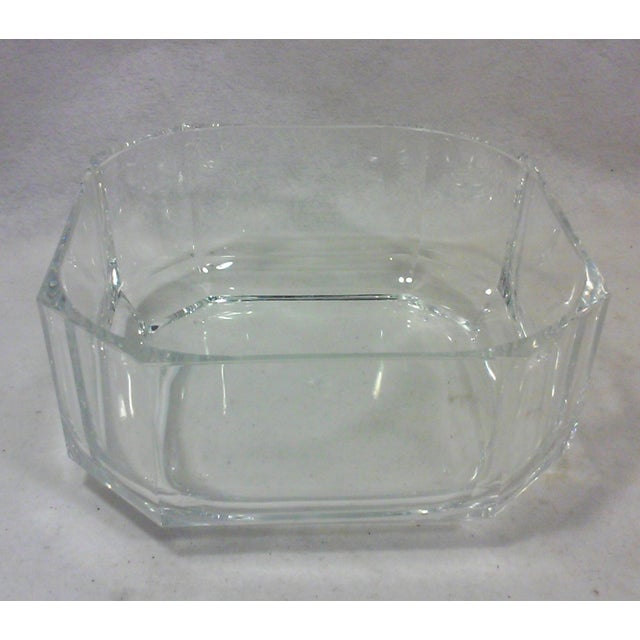 Hollywood Regency Lucite salad serving bowl with squared off corners and a matching salad spoon and salad fork with...