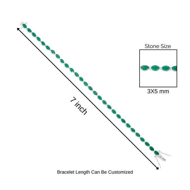 925 Sterling Silver 8.2 Carat Green Onyx Bezel Set Tennis Bracelet For Sale - Image 9 of 11