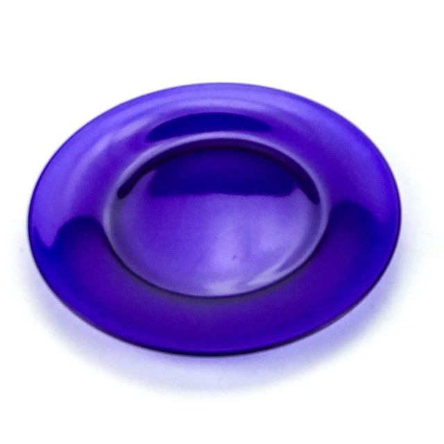 Mid-Century Modern Vintage 6” Deep Cobalt Blue French Glass Serving Plates For Sale - Image 3 of 8