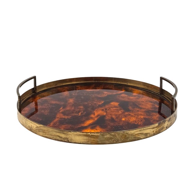 Metal Hollywood Regency Round Tray, Italy 1970s For Sale - Image 7 of 12