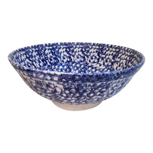 Vintage La Primula Blue & White Spongeware Serving Bowl Chairish