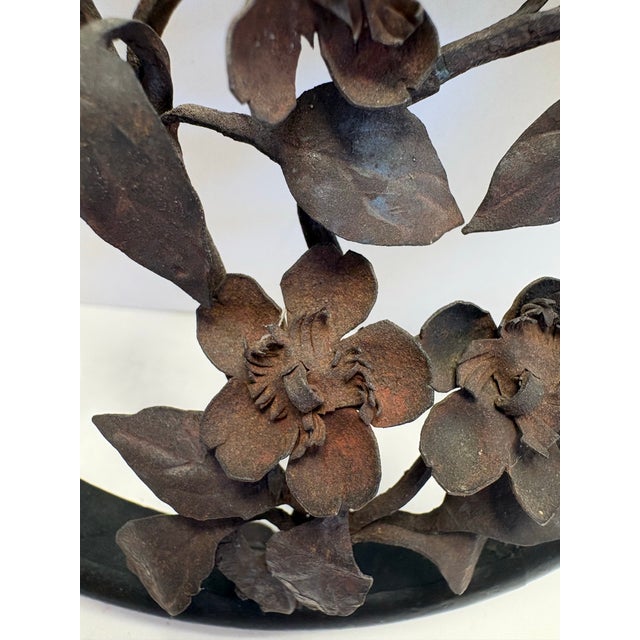 Set of 2 Vintage Metal Botanical 5” Wall Hangings – Round Floral & Bamboo Wall Art (China) For Sale - Image 4 of 8