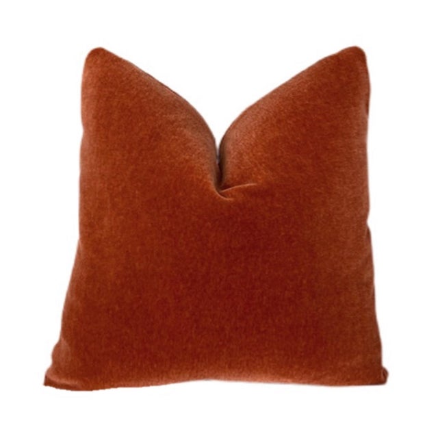 Contemporary Plush Burnt Red Down Filled Mohair Pillows - A Pair For Sale - Image 3 of 3