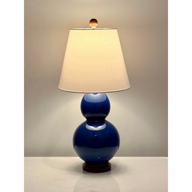 Ralph Lauren Home Cobalt Blue Double Gourd Porcelain Table Lamps – Pair For Sale In Chicago - Image 6 of 9