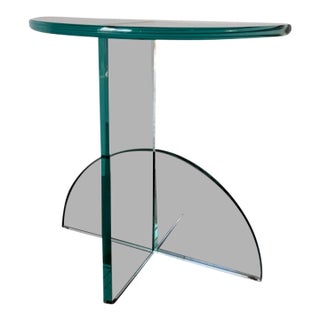 1980s Postmodern Italian Design Geometric Sculptural Glass Side Table For Sale
