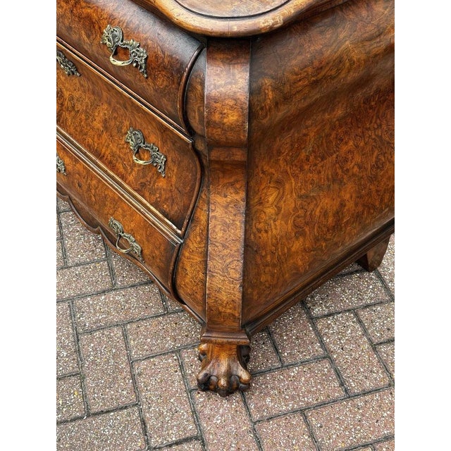 Wood Dutch Walnut Bombe Chest of Drawers with Brass Handles For Sale - Image 7 of 10
