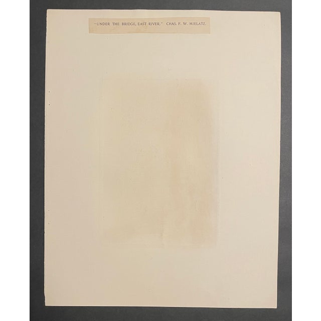 Nautical 1892 Charles Mielatz Under the Bridge East River New York Etching For Sale - Image 3 of 3