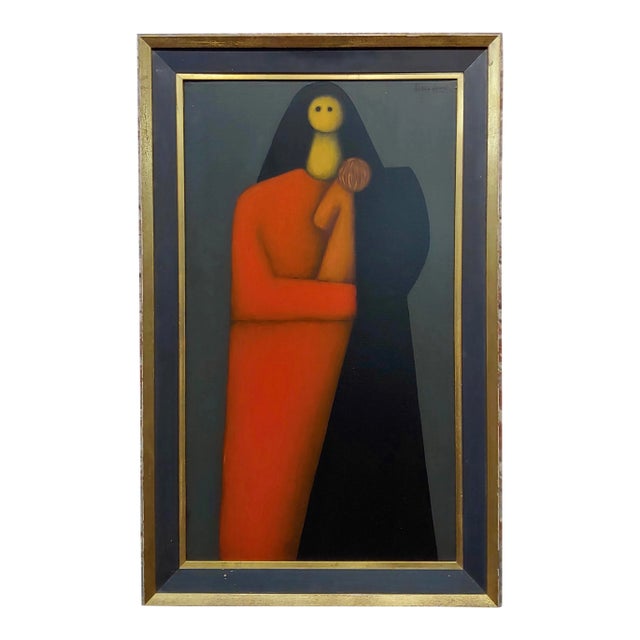Jesus Leuus 1965 Minimalist Mother in Red - Oil Painting For Sale