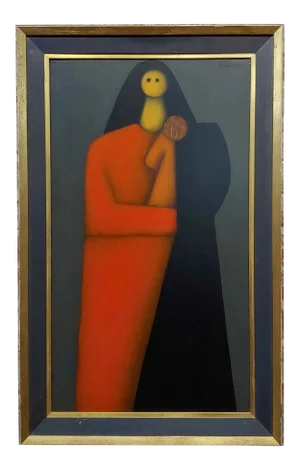 Jesus Leuus 1965 Minimalist Mother in Red - Oil Painting
