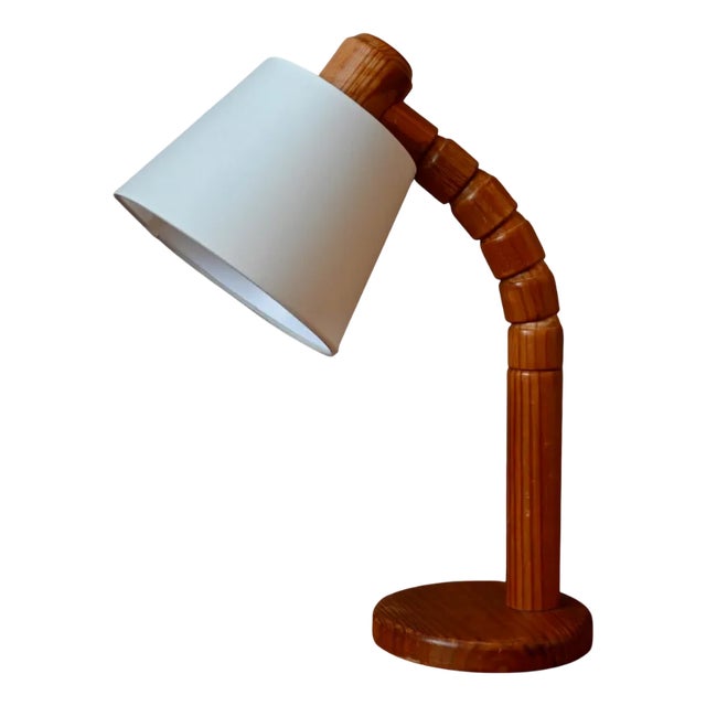 Vintage Scandinavian Style Pine Desk Lamp For Sale