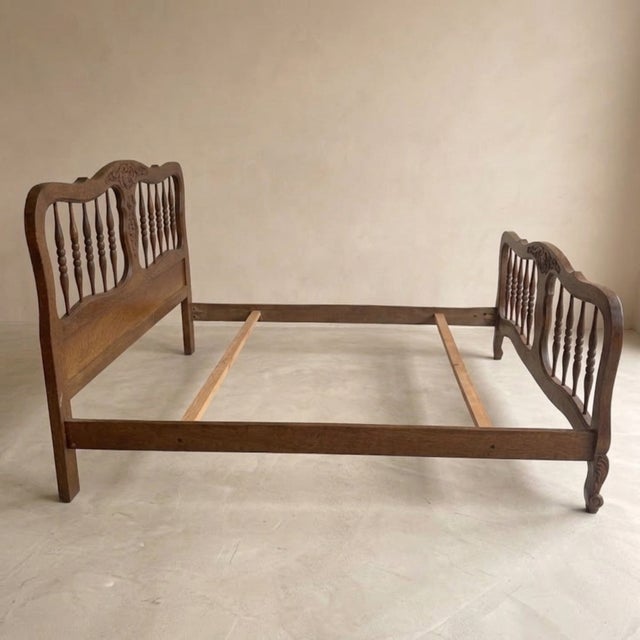 Vintage 20th Century Carved Wooden Bed Frame with Ornamental Headboard & Footboard For Sale - Image 4 of 14