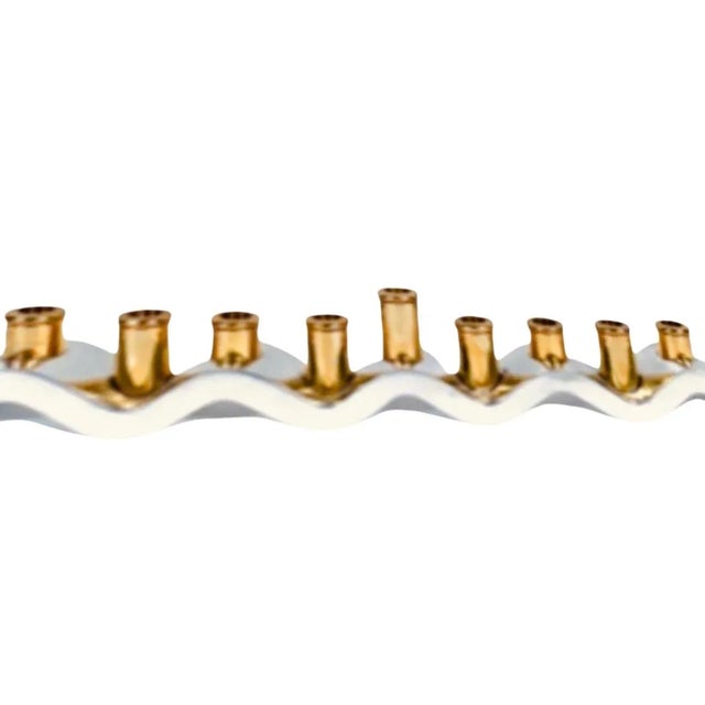 90s Post Modern Memphis Design Minimalist Elegant Aluminum Modernist Zig Zag Wave Menorah For Sale - Image 10 of 11