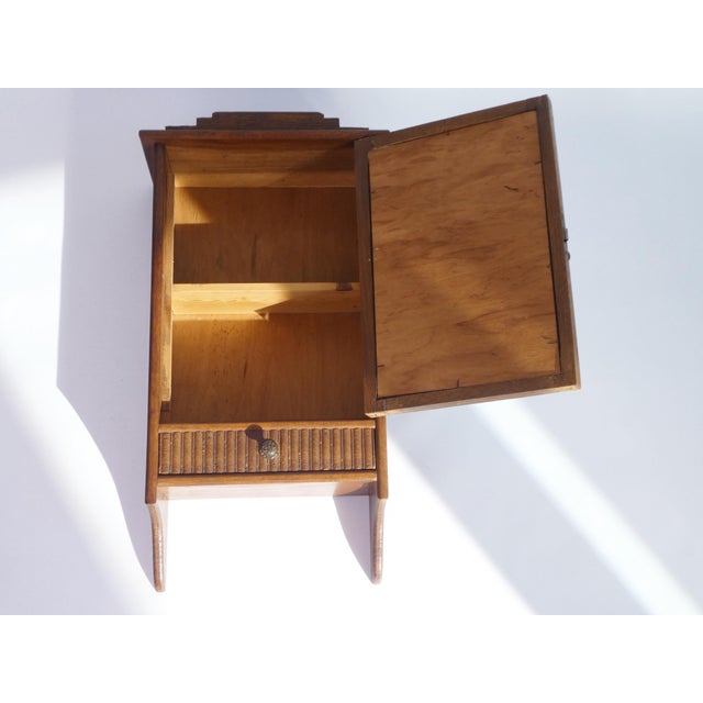 Brown Small Antique Art Deco Wooden Wall Cabinet with Beveled Mirror, 1920s For Sale - Image 8 of 11