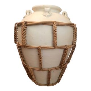 1980s Boho Braided Rattan Wrapped Vase For Sale