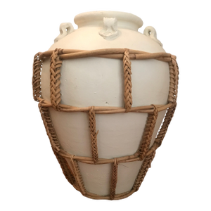 1980s Boho Braided Rattan Wrapped Vase