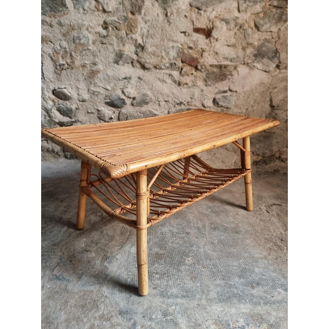 Vintage Bamboo and Rattan Coffee Table with Magazine Rack, France, 1960s-1970s For Sale - Image 14 of 14