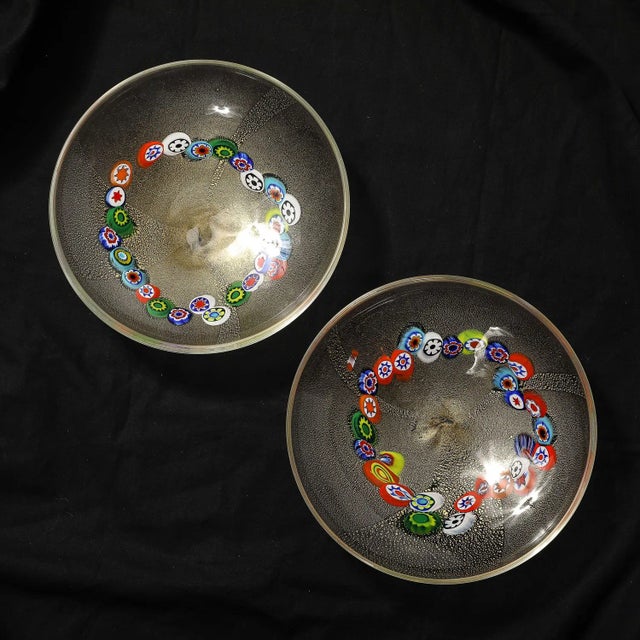 Schiavone Set of 6 Mid-Century Hand-Blown Murano Millifiori & 24 Karat Gold Fleck Plates For Sale - Image 4 of 12