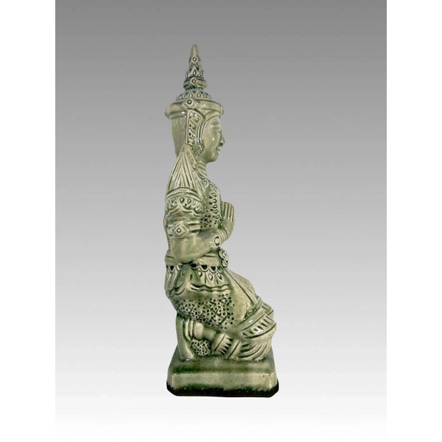 Boho Chic Large Celadon Crackle Glaze Angel Figure, Kneeling Tappanom (Thailand) For Sale - Image 3 of 12