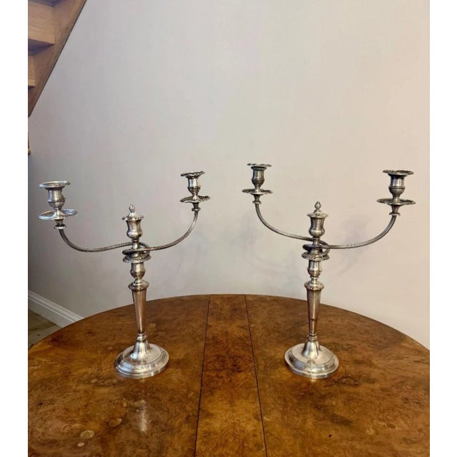 Silver Antique Victorian Silver Plated Candelabras, 1860, Set of 2 For Sale - Image 8 of 8