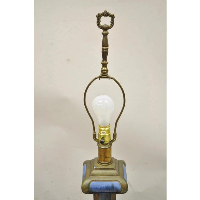 Vintage Mid Century Modern Blue Drip Glazed Sculpted Ceramic Pottery Table Lamp For Sale In Philadelphia - Image 6 of 11