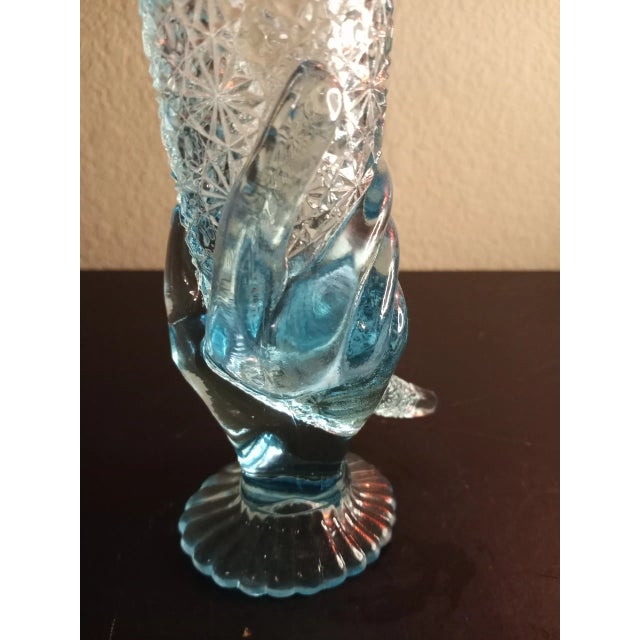 Contemporary 1950s Fenton Aqua Blue Daisy & Button Hand 6" Cornucopia Vase Procured at Auction Box 11 For Sale - Image 3 of 9