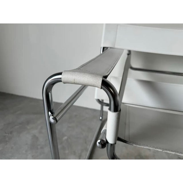 Chrome Vintage Marcel Breuer Wassily - Style Chrome White Leather Sling Lounge Chair/ Sold For Sale - Image 8 of 12