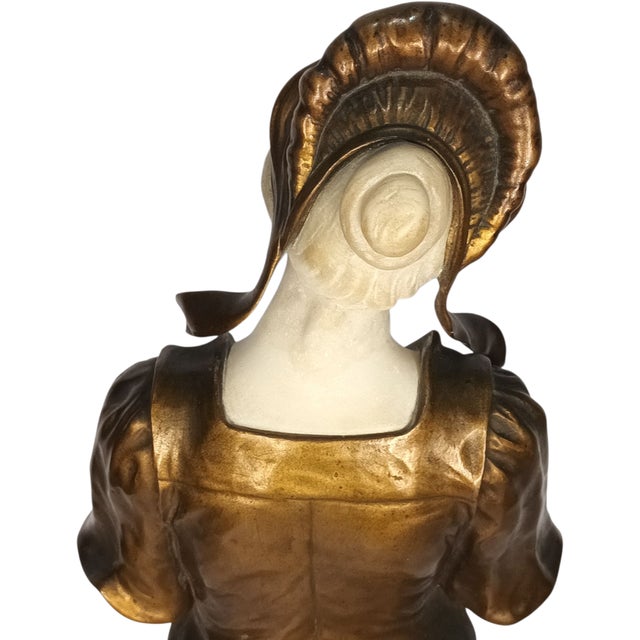 1920s Large Art Deco Bronze and Carved Marble Sculpture of a Water Carrier by Dominique Alonzo (58 Cm) For Sale - Image 5 of 12