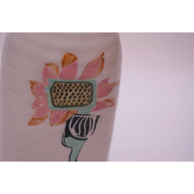 White Studio Ceramic Vase With Floral Decoration Singed Pollack, 1976 For Sale - Image 8 of 13