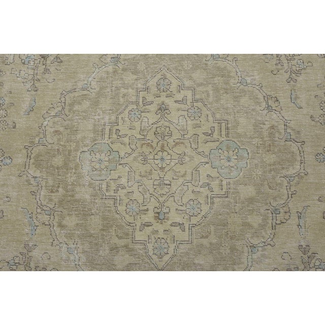 Tabriz Rug 8’10” X 12’2” Beige Wool Vintage Distressed Hand-Knotted Carpet For Sale - Image 9 of 15