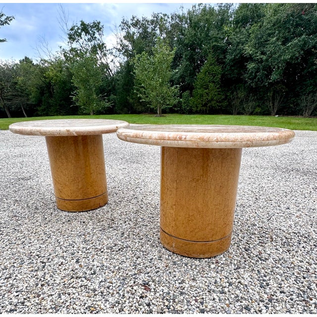 Pair of 1980s Vintage Italian Marble & Burl Side Tables Made for Gucci Chicago Flagship Store For Sale - Image 4 of 9