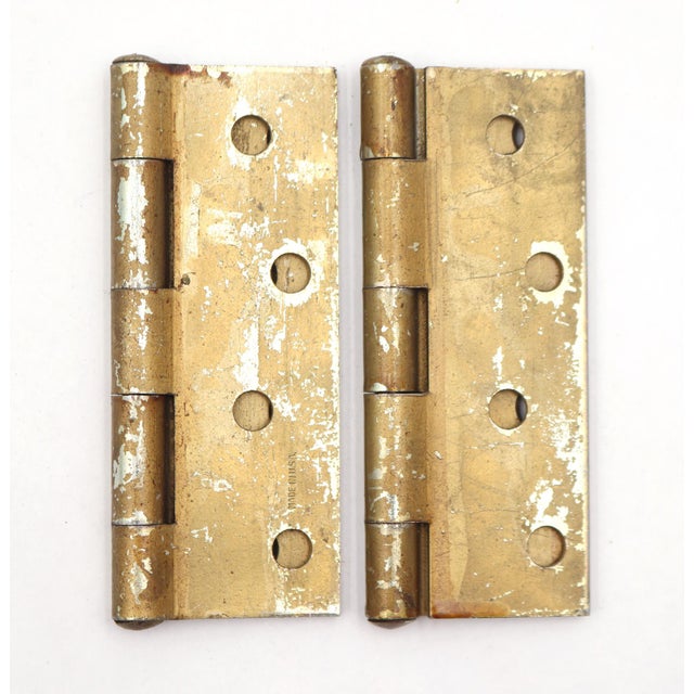 Pair of Vintage 3 X 4 In. Brass Plated Steel Cabinet Door Hinges For Sale - Image 4 of 4