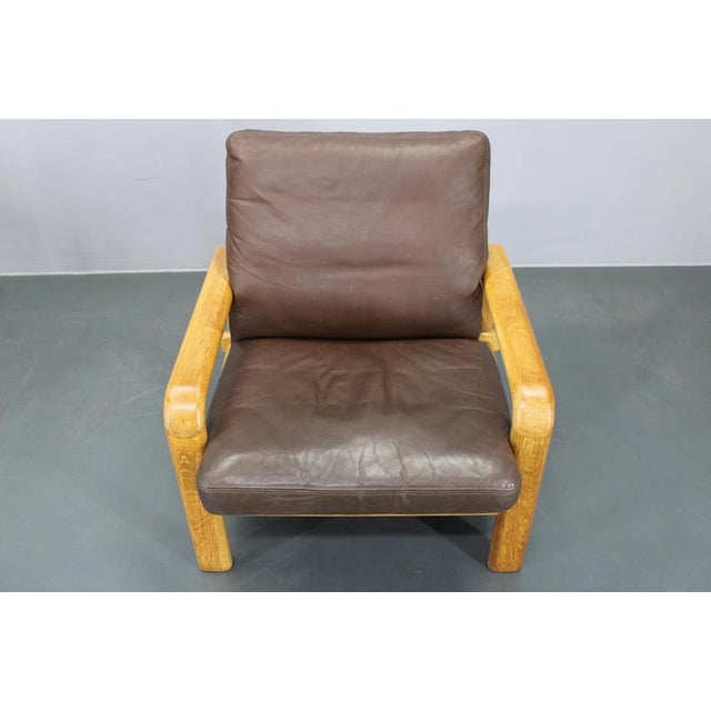 Wood Set of Danish Armchairs in Oak and Leather by L. Olsen & Søn, 1970s For Sale - Image 7 of 18