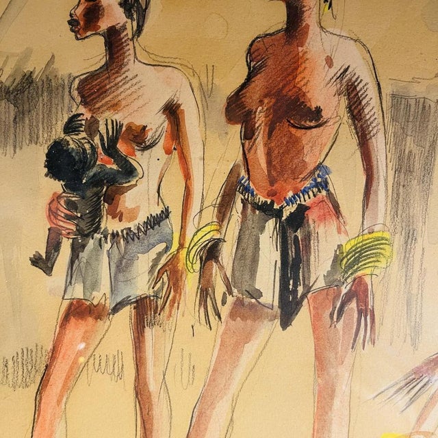 Paul Daxhelet, Central African Primiparous Women, 1950s, Mixed Media on Paper For Sale - Image 5 of 10