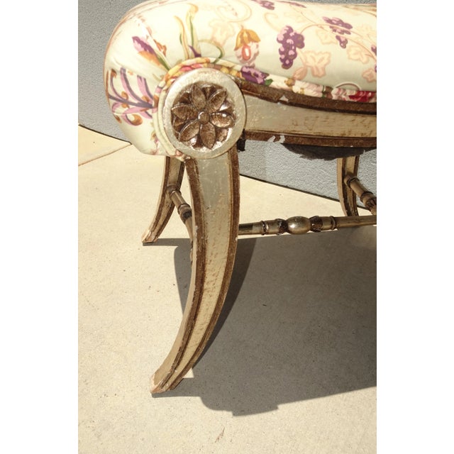 Vintage French Country Floral Vanity Bench W Silver Gilt Base #1 For Sale - Image 9 of 12