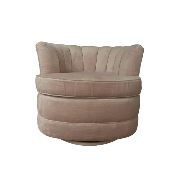 1950s 1950s Matching Pair of Hollywood Regency Channel Back Swivel Chairs, Newly Reupholstered. For Sale - Image 5 of 7