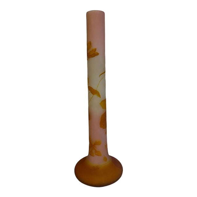 Monumental Émile Gallé (1846–1904) Art Nouveau Cameo Glass Nasturtium (Capucines) Banjo Vase C1900s For Sale