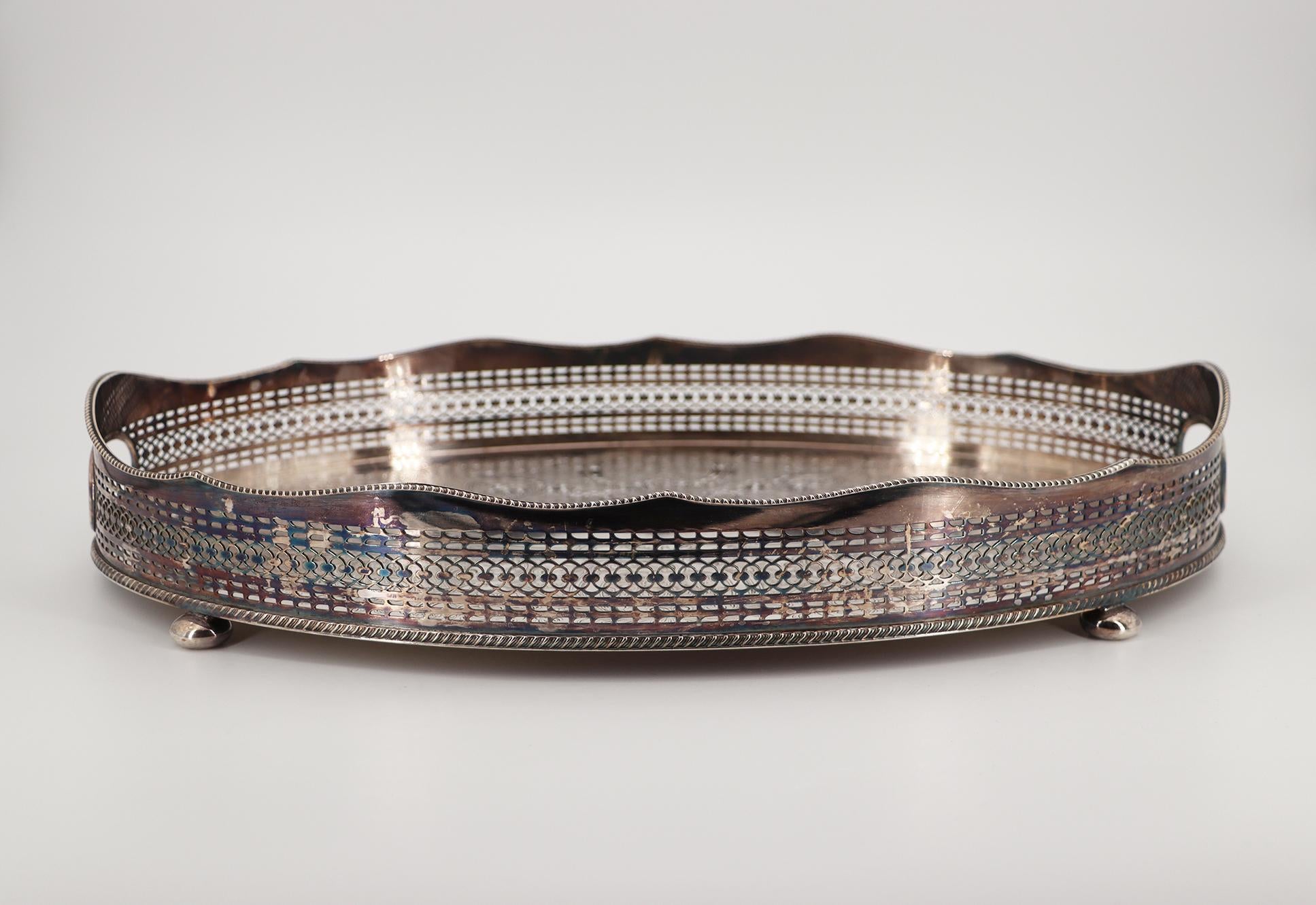 1940s Barker Ellis Large Silver Plate Footed Serving Tray, English