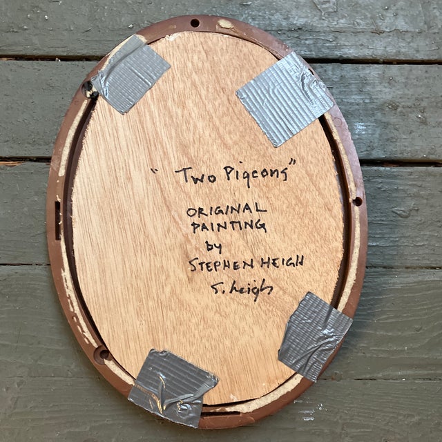 Contemporary Contemporary Original Stephen Heigh “Two Pigeons “Painting Oval Frame For Sale - Image 3 of 3
