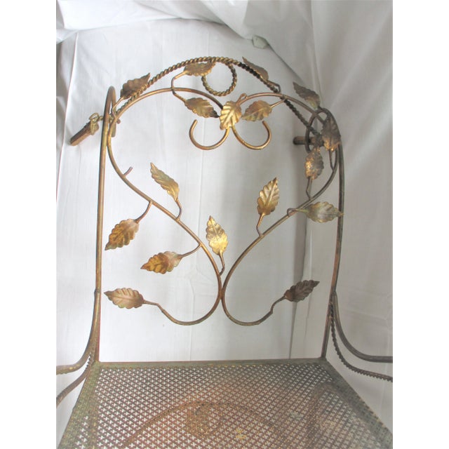 Metal 1930s Vintage Italy Toleware Gold Tassel & Leaf Design Petite Chair For Sale - Image 7 of 12