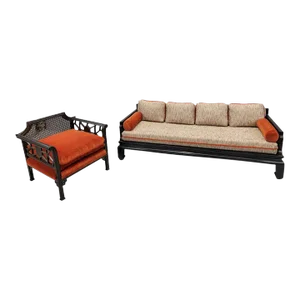 Mid Century Modern Michael Taylor Oriental Ming Sofa and Chair Set Newly Reupholstered