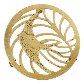 Antique English Brass Trivet w/Bird For Sale
