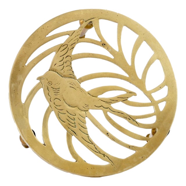 Antique English Brass Trivet w/Bird For Sale