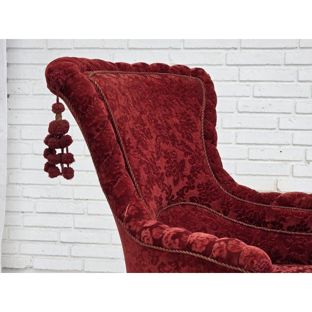 1950s Danish Armchair in Velour with Beech Legs, 1950s For Sale - Image 5 of 18