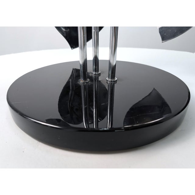 Metal Standing Sculpture with Leaves and Circular Base, 1970s, Chrome Plated Metal For Sale - Image 7 of 11