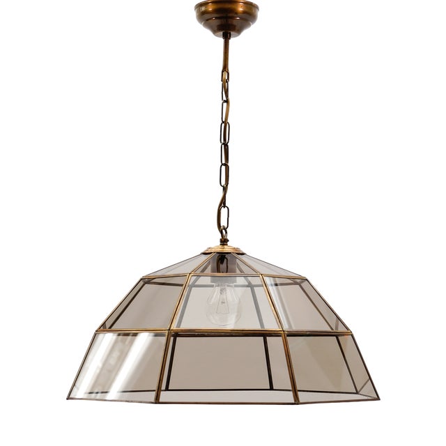 Brass and Smoked Glass Ceiling Lamp, Italy, 1960s For Sale