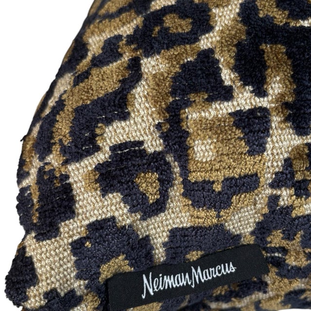 2020s Pair of Midnight Gold Leopard Genoa Velvet Weave Pillows For Sale - Image 5 of 5