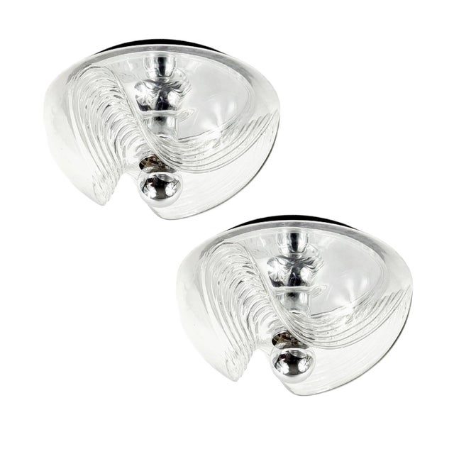 Large Mid-Century Modern Space Age Glass Wave Flush Mounts by Koch & Lowy for Peill & Putzler, Germany, 1970s, Set of 2 For Sale - Image 13 of 13
